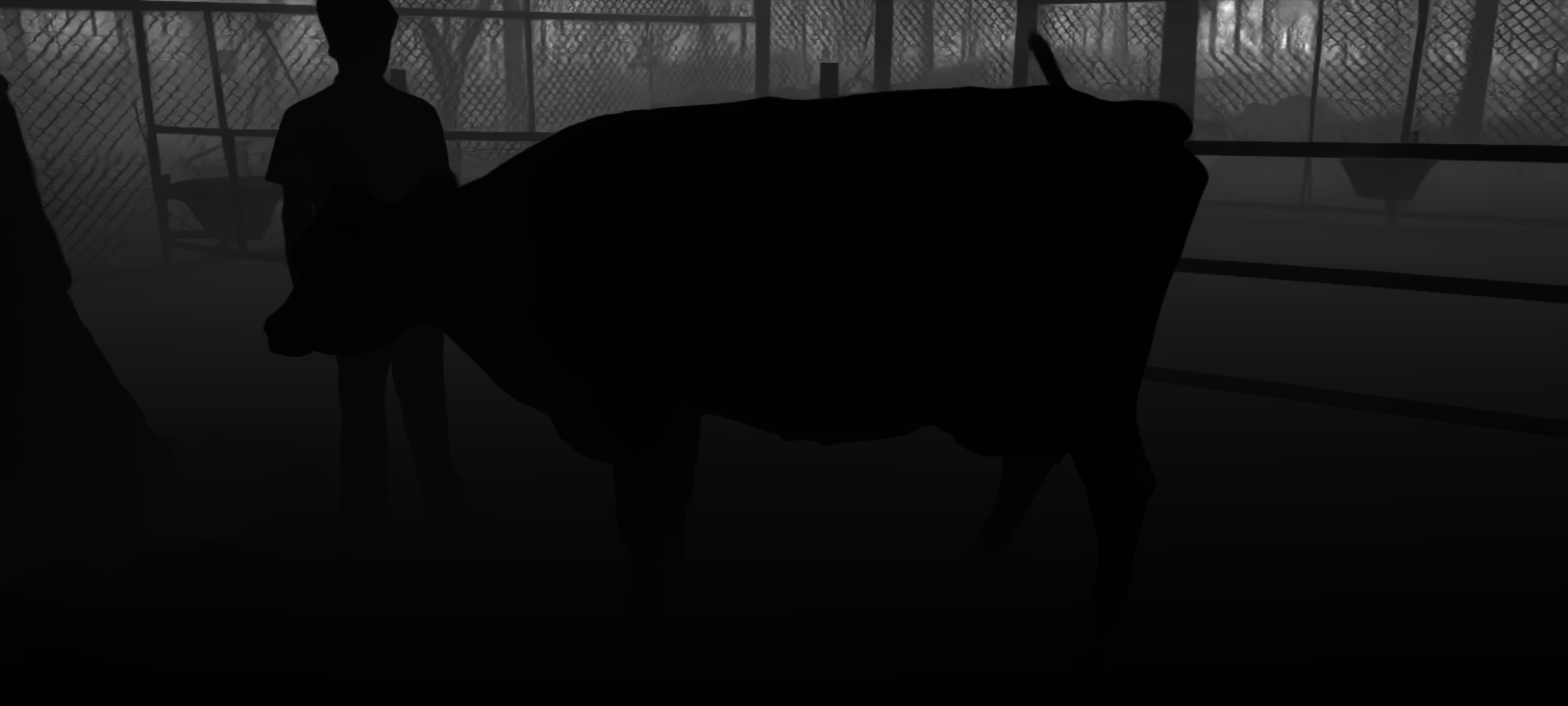 DepthPro monocular depth estimation output showing cow silhouette with background